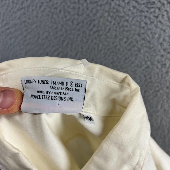Vintage Looney Tunes Shirt Men's Medium White Sylvester Tweety Button Down 90s - Picture 15 of 16
